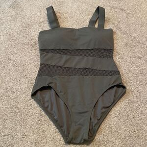 Carmen Marc Valvo army green One Piece women's mesh cutout swimsuit‎ Size 12